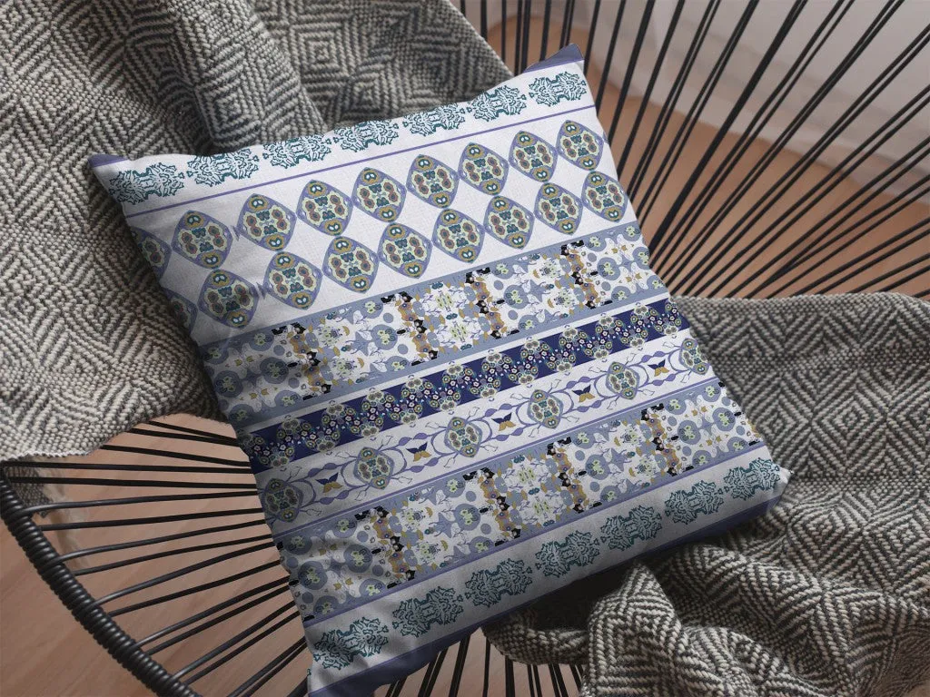 20” Navy White Strips Indoor Outdoor Zippered Throw Pillow