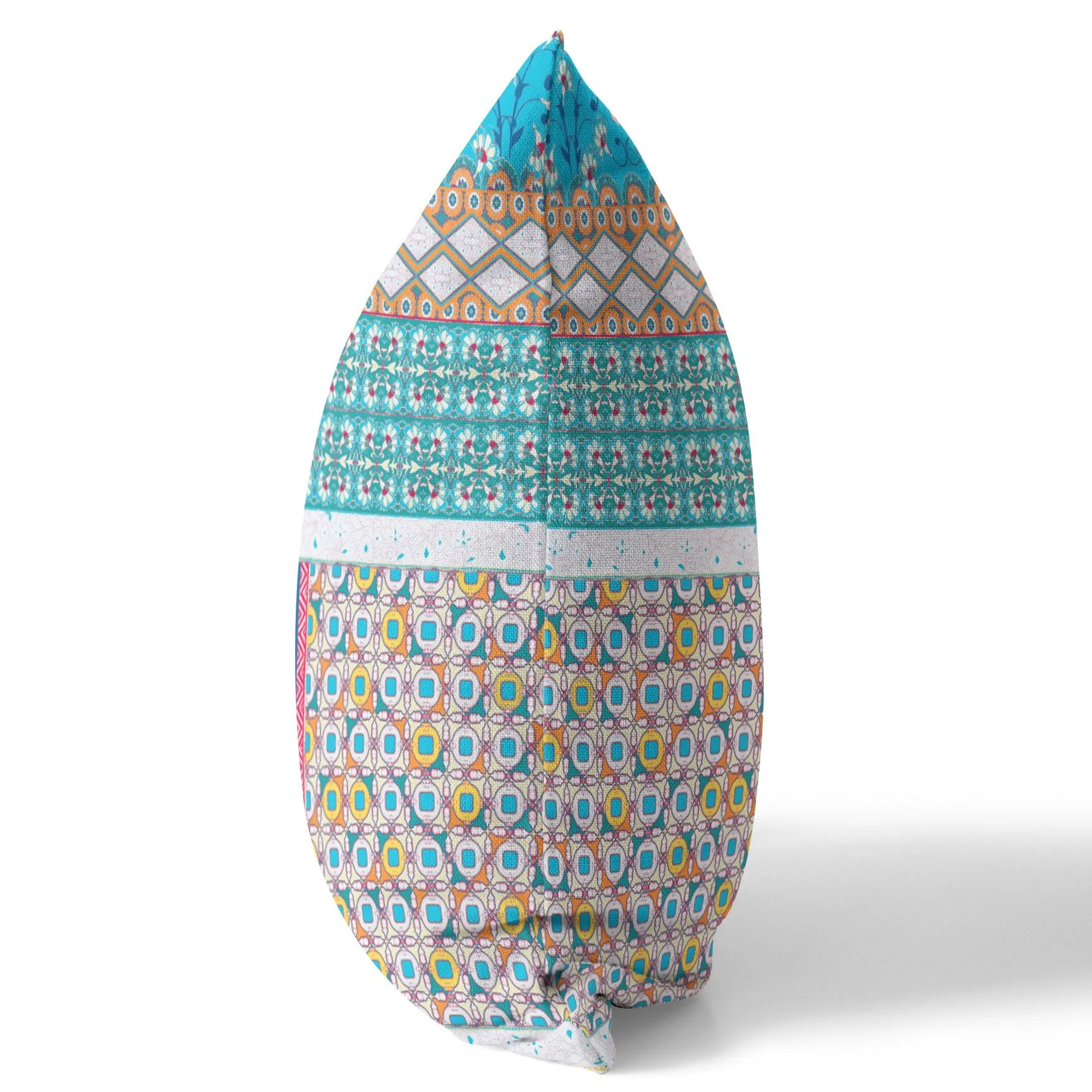 20” Turquoise White Patch Indoor Outdoor Zippered Throw Pillow