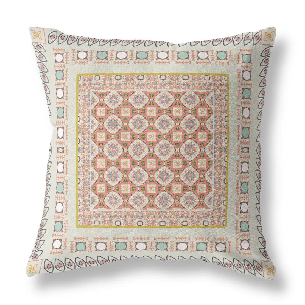 20” White Orange Block Indoor Outdoor Zippered Throw Pillow