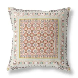 20” White Orange Block Indoor Outdoor Zippered Throw Pillow