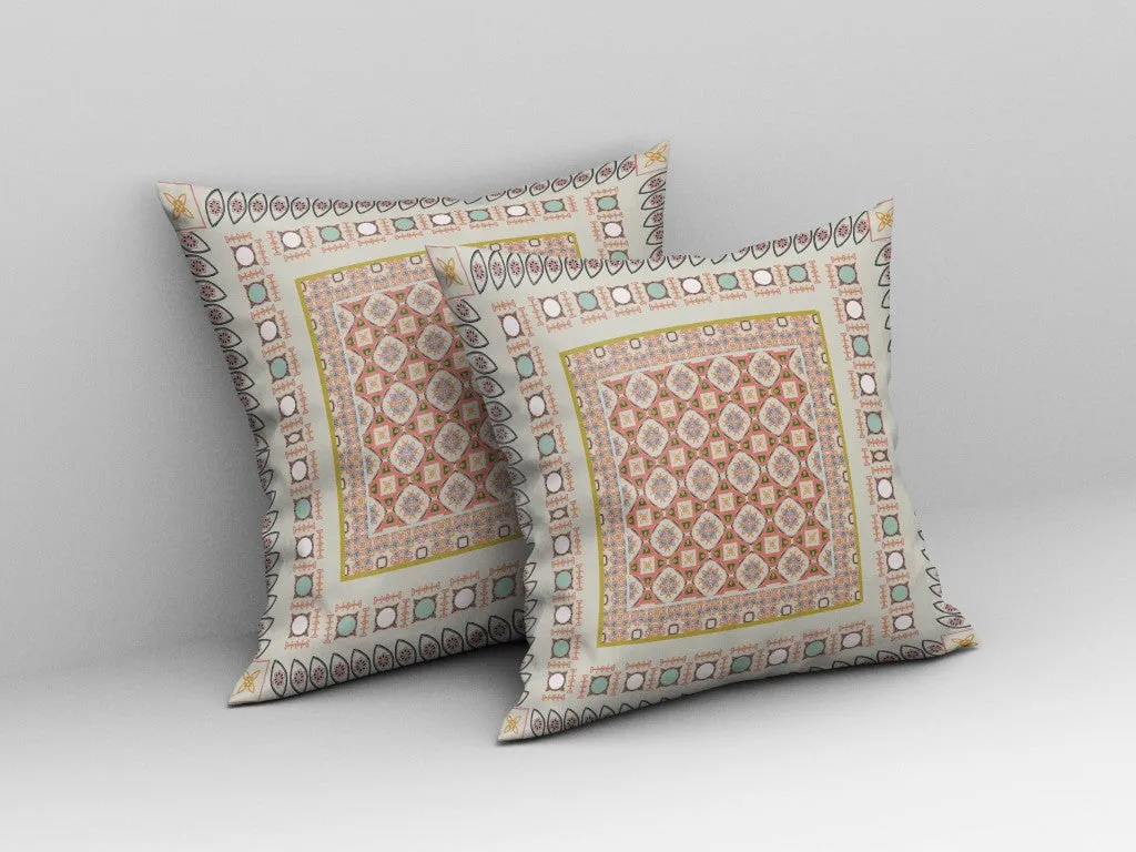 20” White Orange Block Indoor Outdoor Zippered Throw Pillow