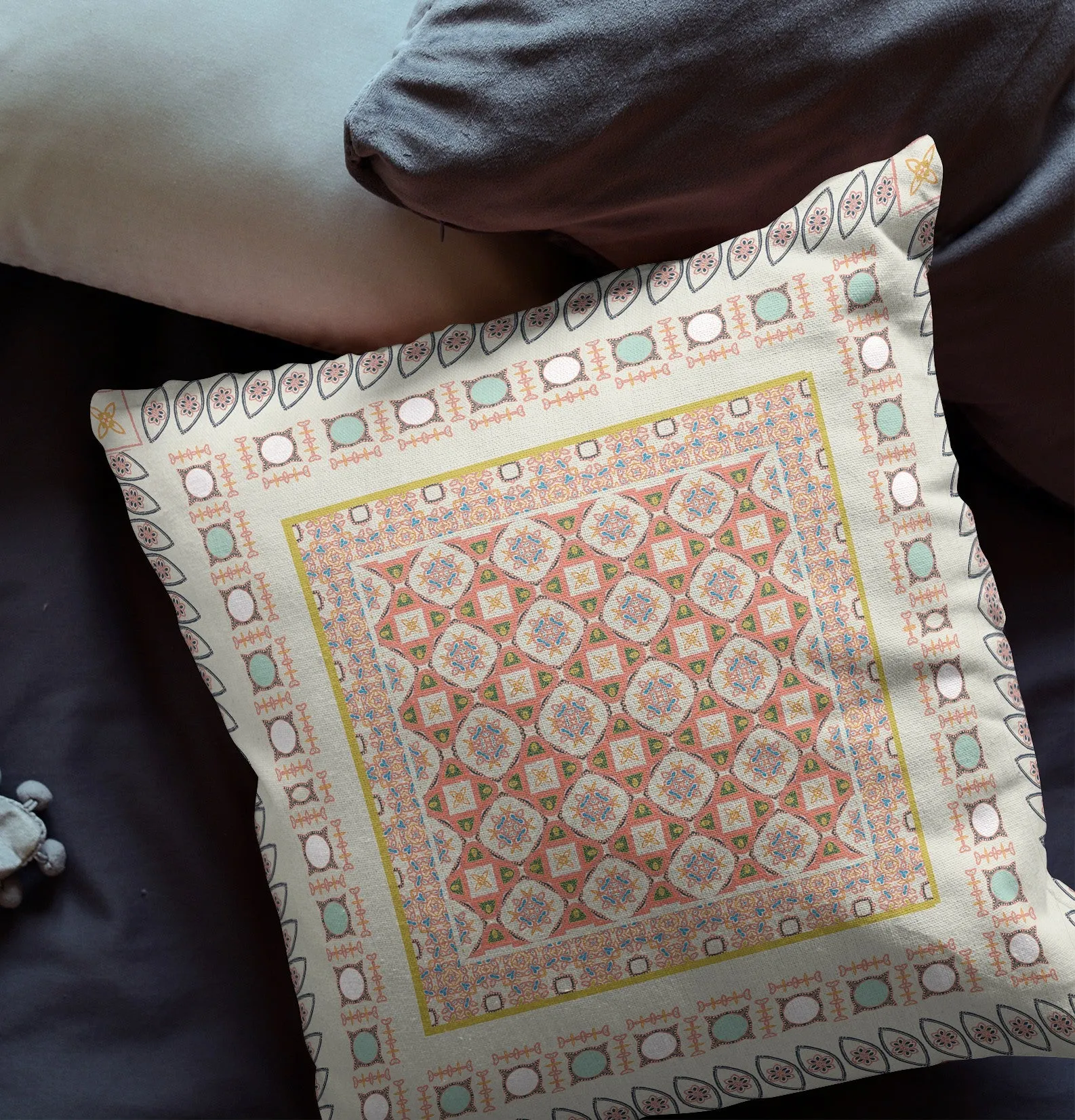 20” White Orange Block Indoor Outdoor Zippered Throw Pillow