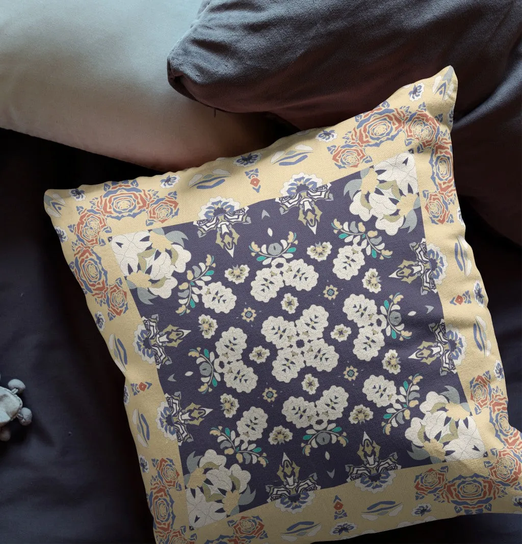 20” Yellow Navy Rose Box Indoor Outdoor Zippered Throw Pillow