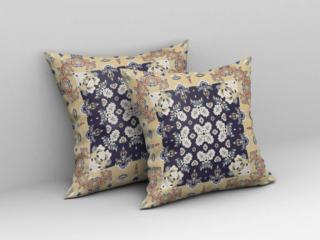 20” Yellow Navy Rose Box Indoor Outdoor Zippered Throw Pillow
