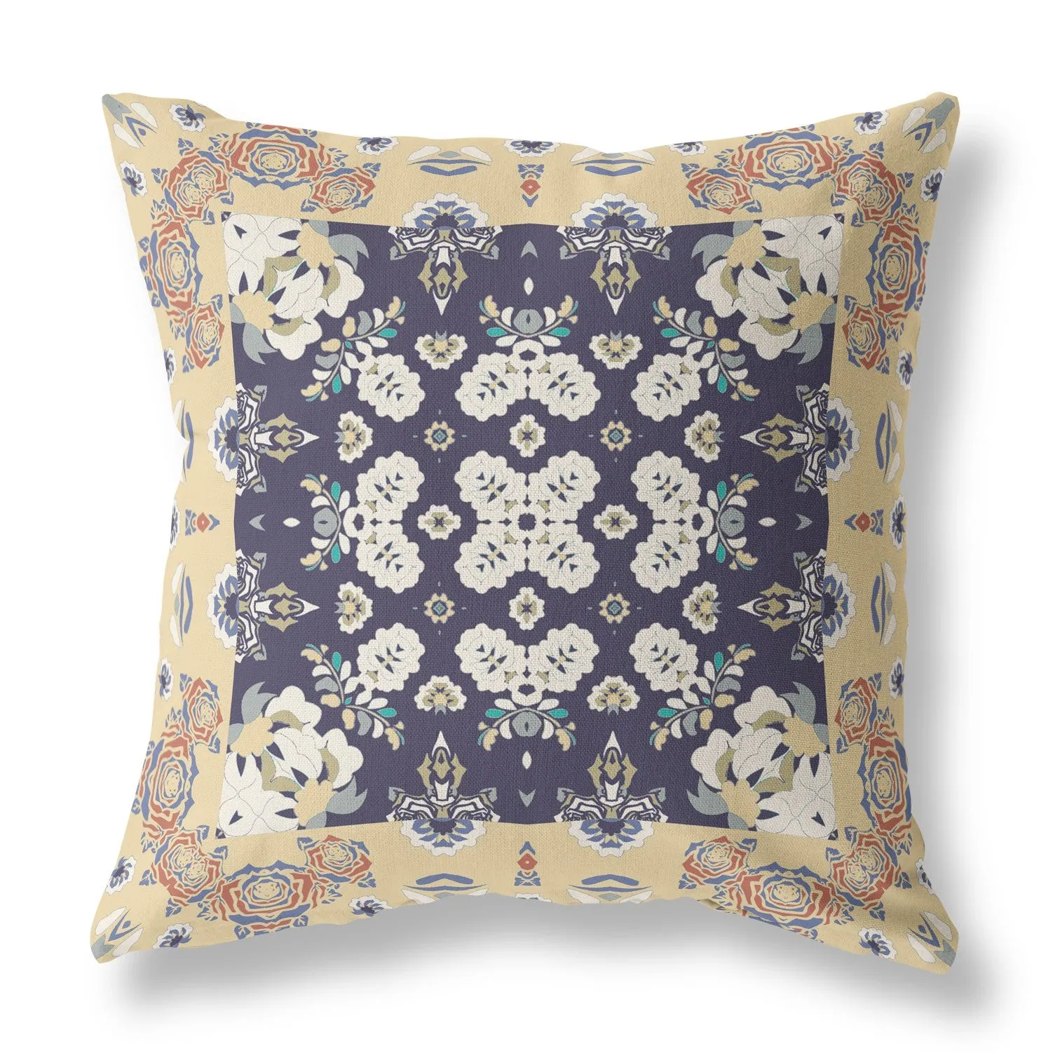 20” Yellow Navy Rose Box Indoor Outdoor Zippered Throw Pillow
