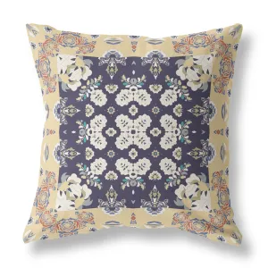 20” Yellow Navy Rose Box Indoor Outdoor Zippered Throw Pillow