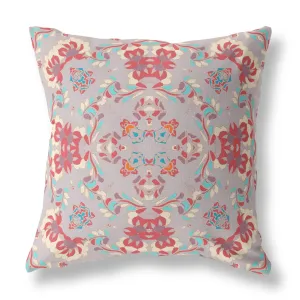 20" Purple Red Filigree Indoor Outdoor Zip Throw Pillow