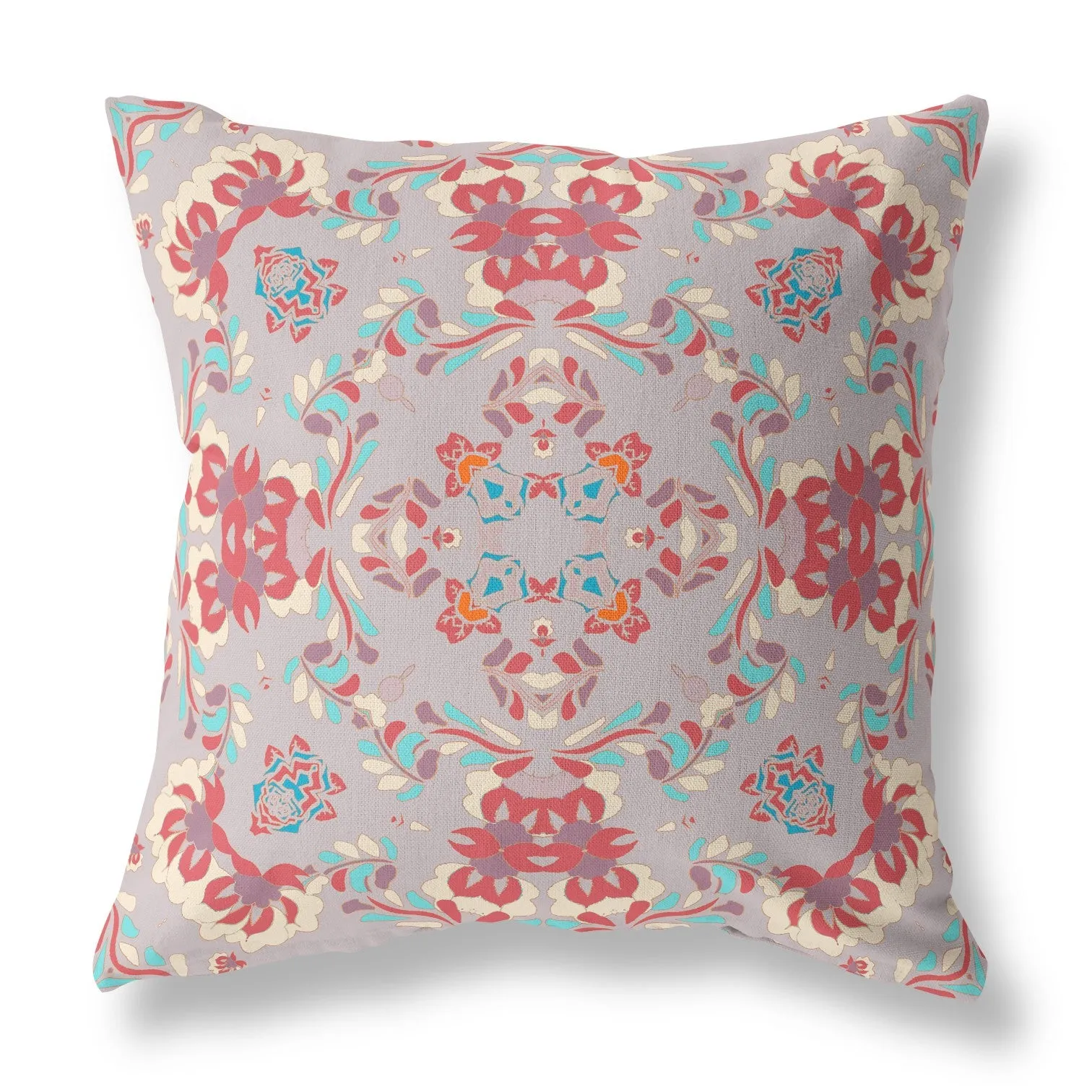 20" Purple Red Filigree Indoor Outdoor Zip Throw Pillow