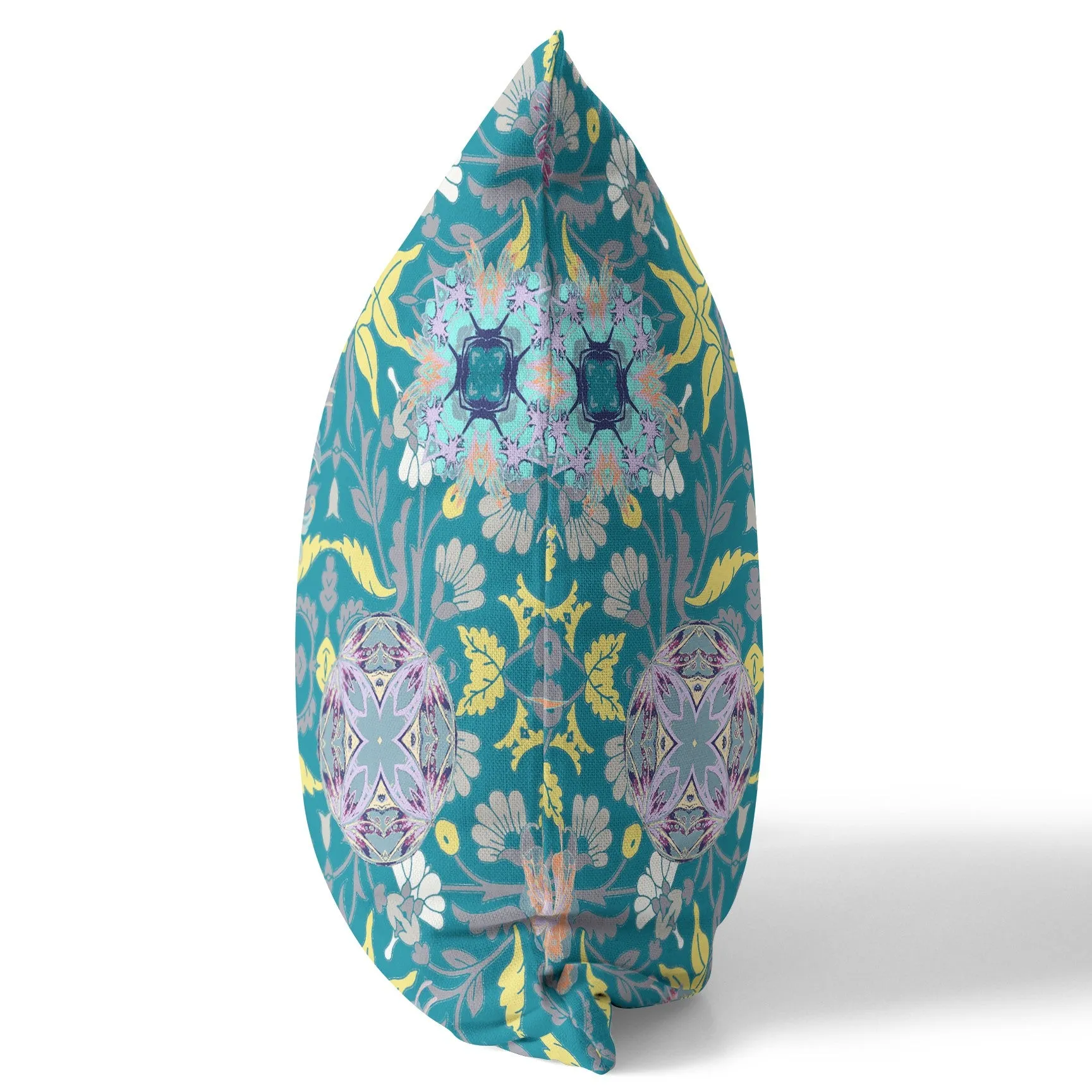 20" Teal Yellow Peacock Indoor Outdoor Zip Throw Pillow