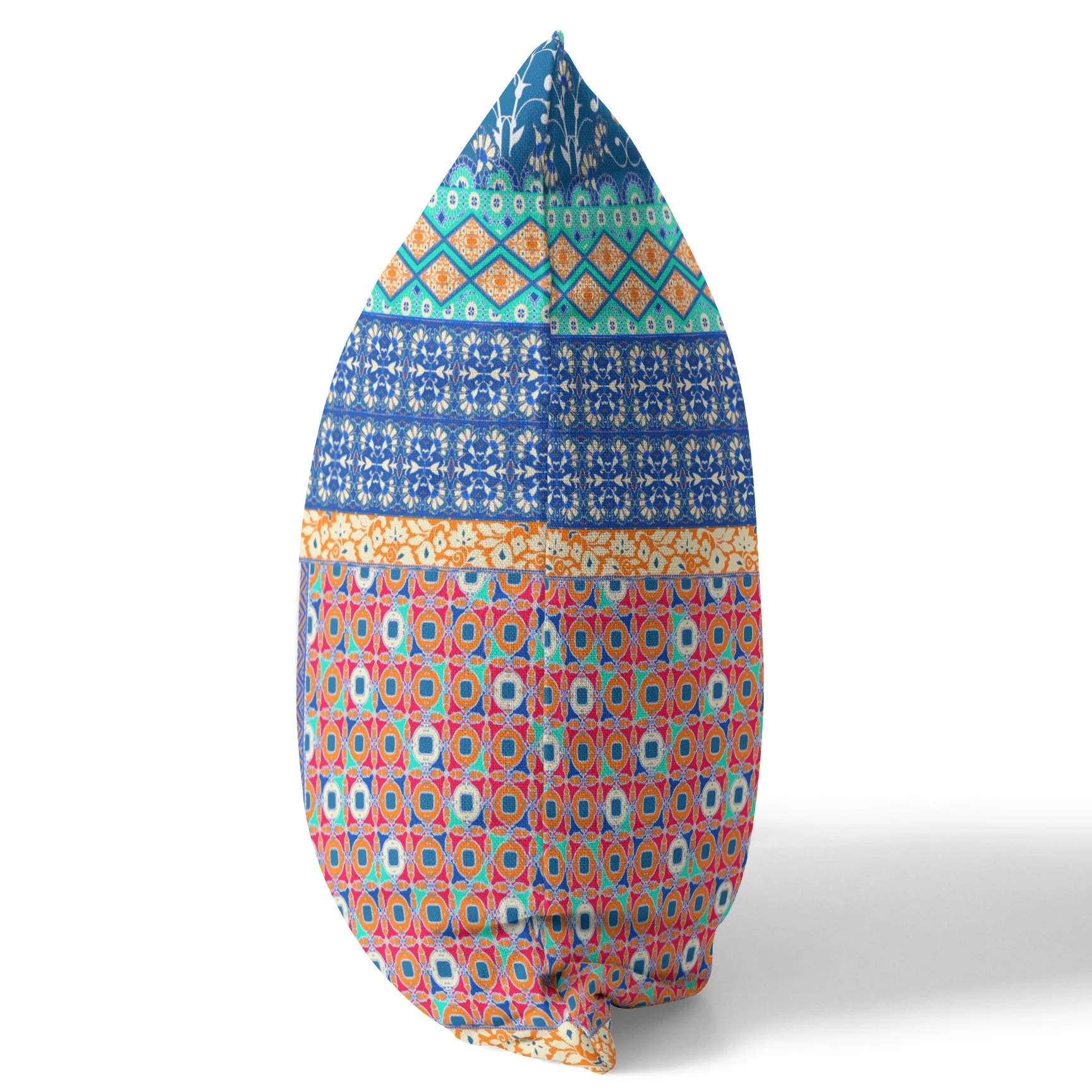 26” Blue Orange Patch Indoor Outdoor Zippered Throw Pillow