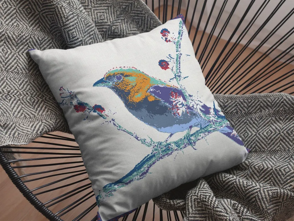 26” Blue White Robin Indoor Outdoor Zippered Throw Pillow