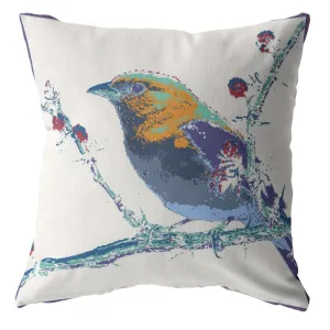 26” Blue White Robin Indoor Outdoor Zippered Throw Pillow