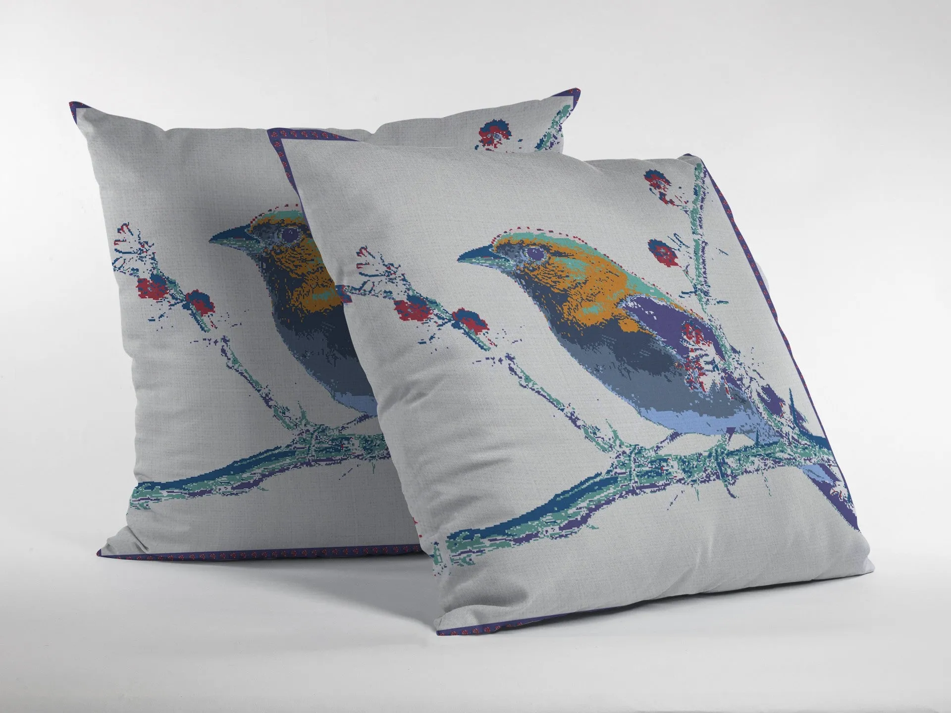 26” Blue White Robin Indoor Outdoor Zippered Throw Pillow