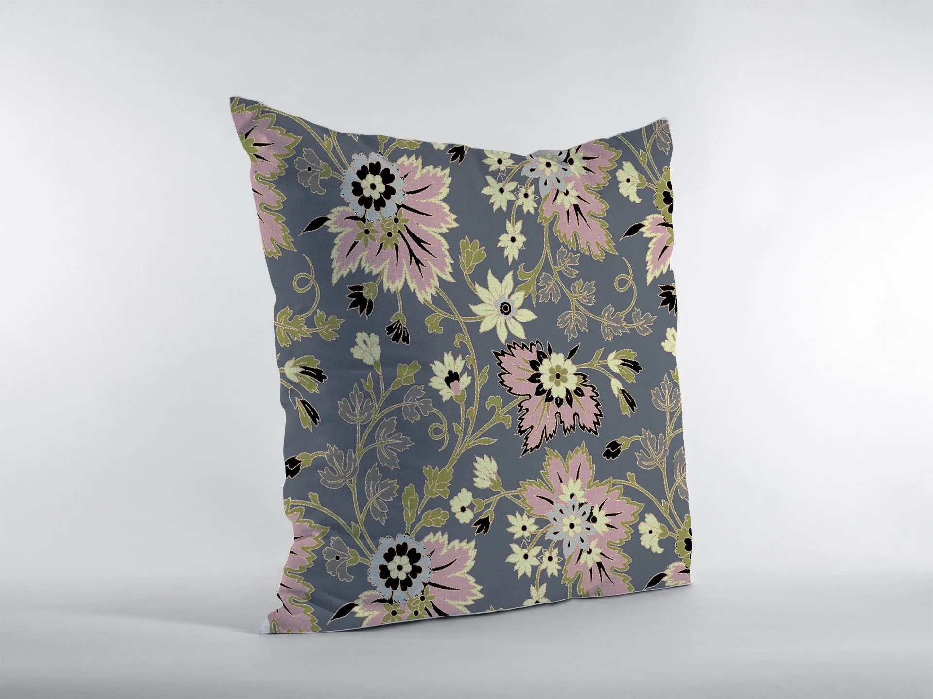 26” Gray Pink Jacobean Indoor Outdoor Zippered Throw Pillow