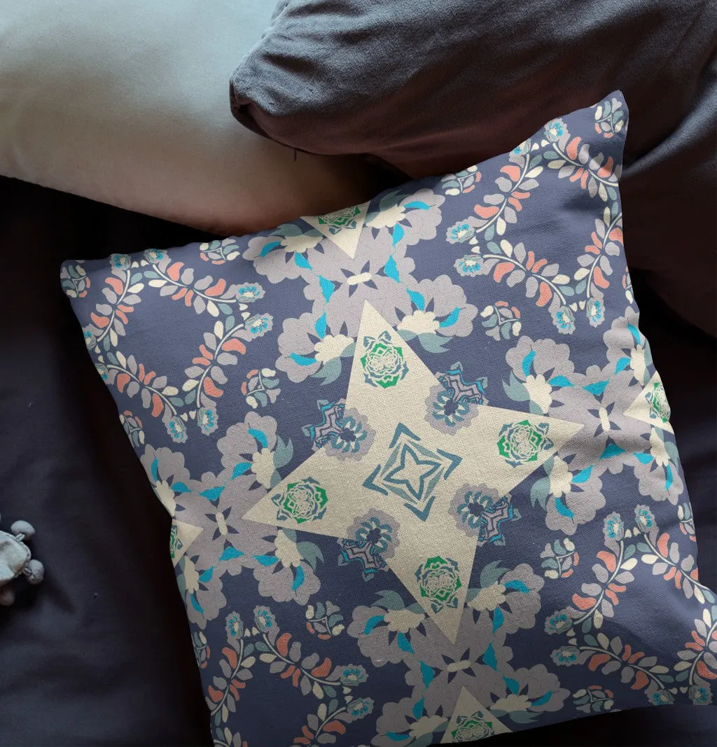 26” Navy White Diamond Star Indoor Outdoor Zippered Throw Pillow
