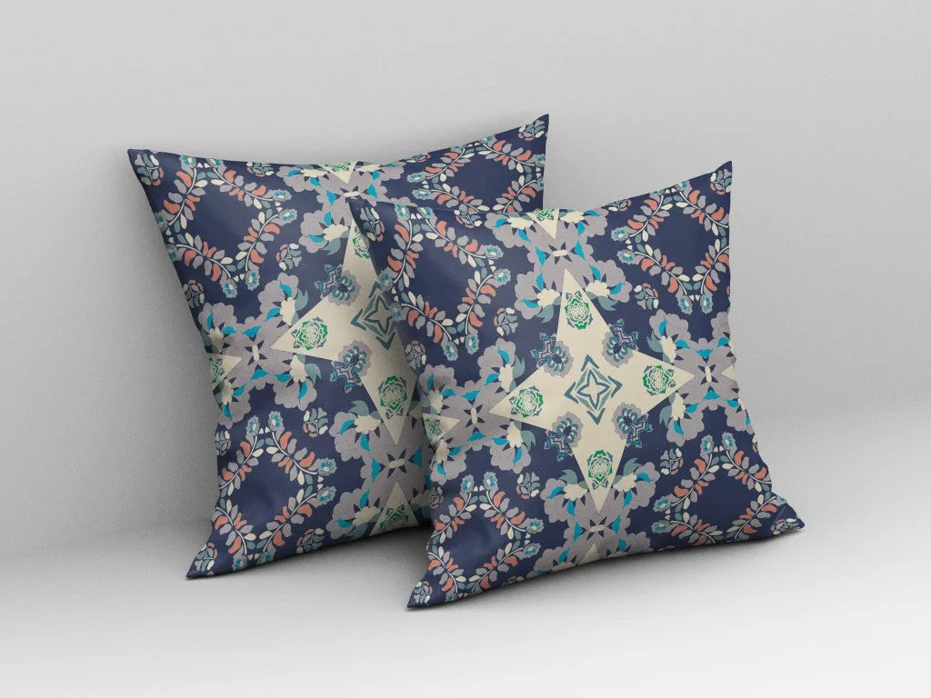 26” Navy White Diamond Star Indoor Outdoor Zippered Throw Pillow