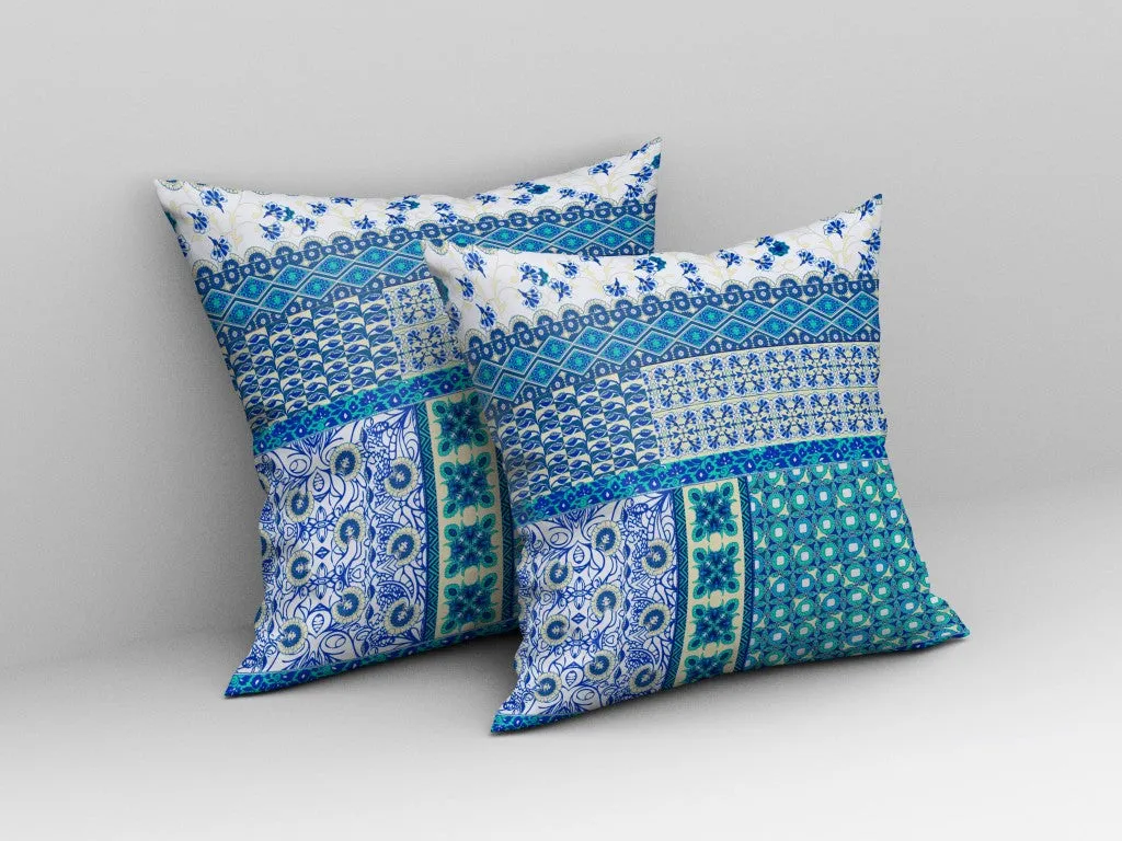 26” Turquoise Blue Patch Indoor Outdoor Zippered Throw Pillow