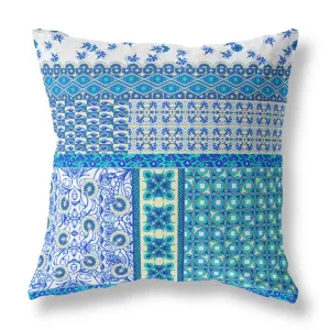26” Turquoise Blue Patch Indoor Outdoor Zippered Throw Pillow
