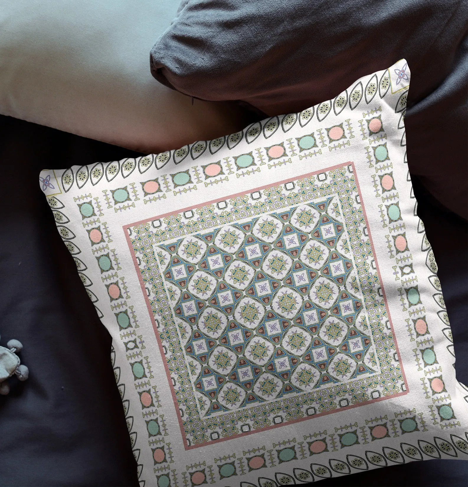 26” White Blue Block Indoor Outdoor Zippered Throw Pillow