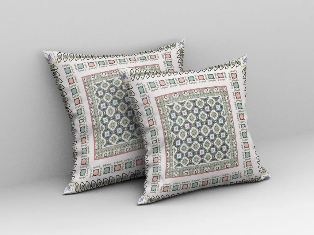 26” White Blue Block Indoor Outdoor Zippered Throw Pillow
