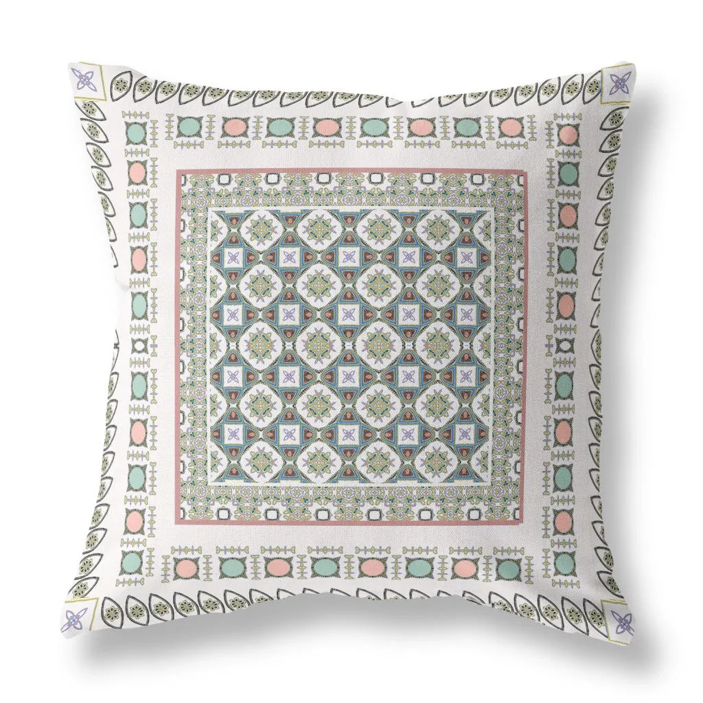 26” White Blue Block Indoor Outdoor Zippered Throw Pillow