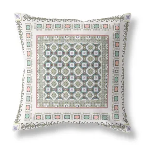 26” White Blue Block Indoor Outdoor Zippered Throw Pillow