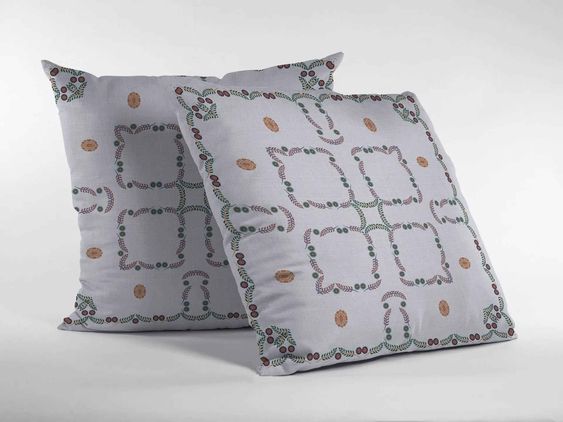 26” White Floral Indoor Outdoor Zippered Throw Pillow