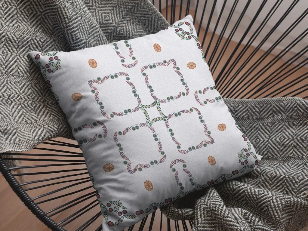 26” White Floral Indoor Outdoor Zippered Throw Pillow