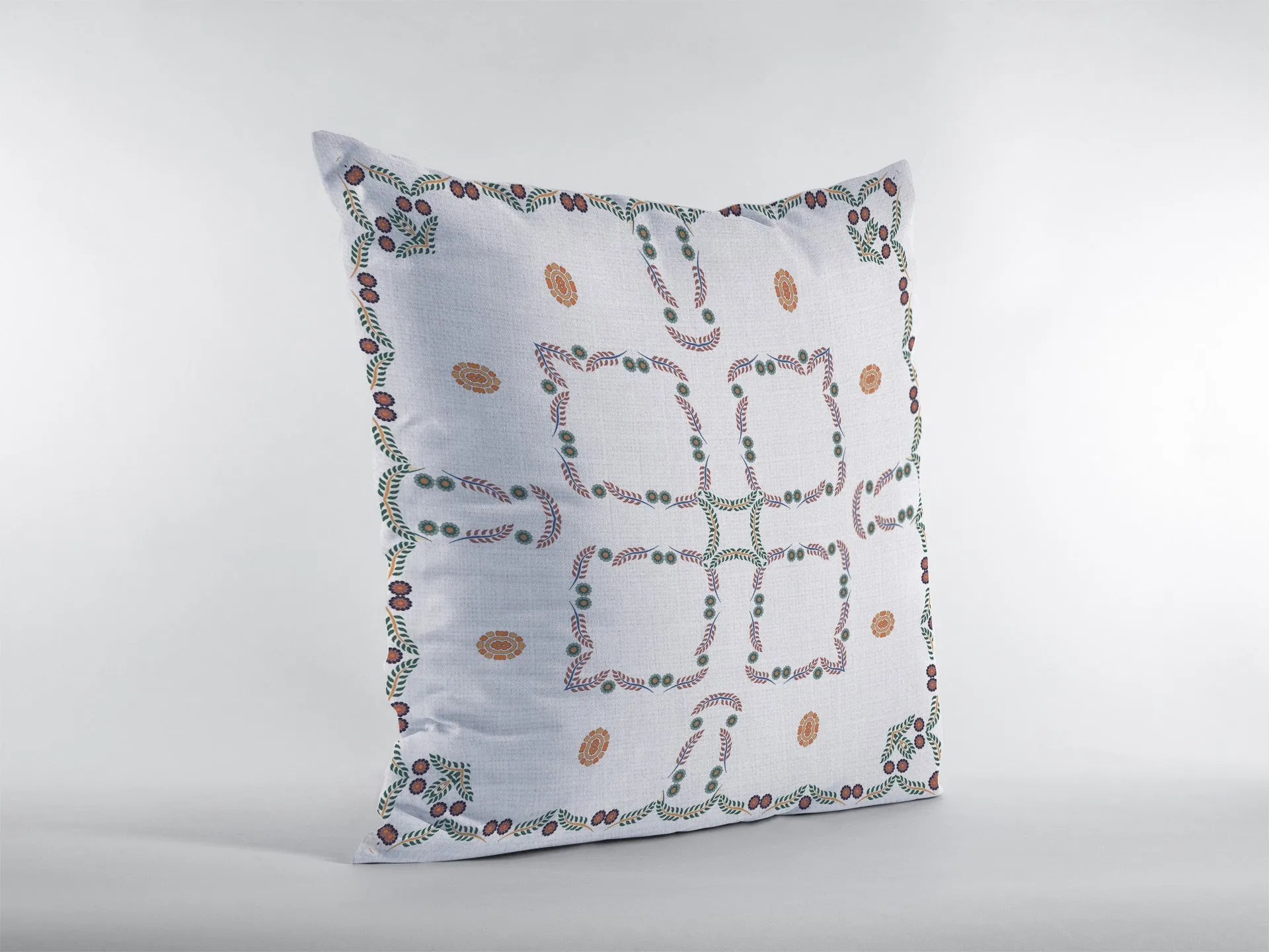 26” White Floral Indoor Outdoor Zippered Throw Pillow