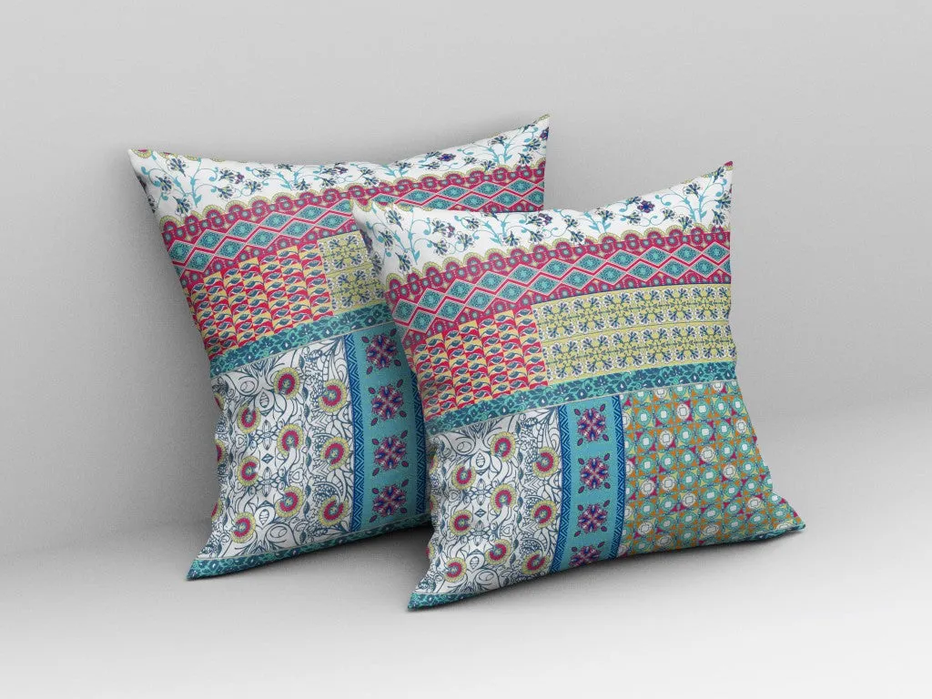 26” White Yellow Patch Indoor Outdoor Zippered Throw Pillow
