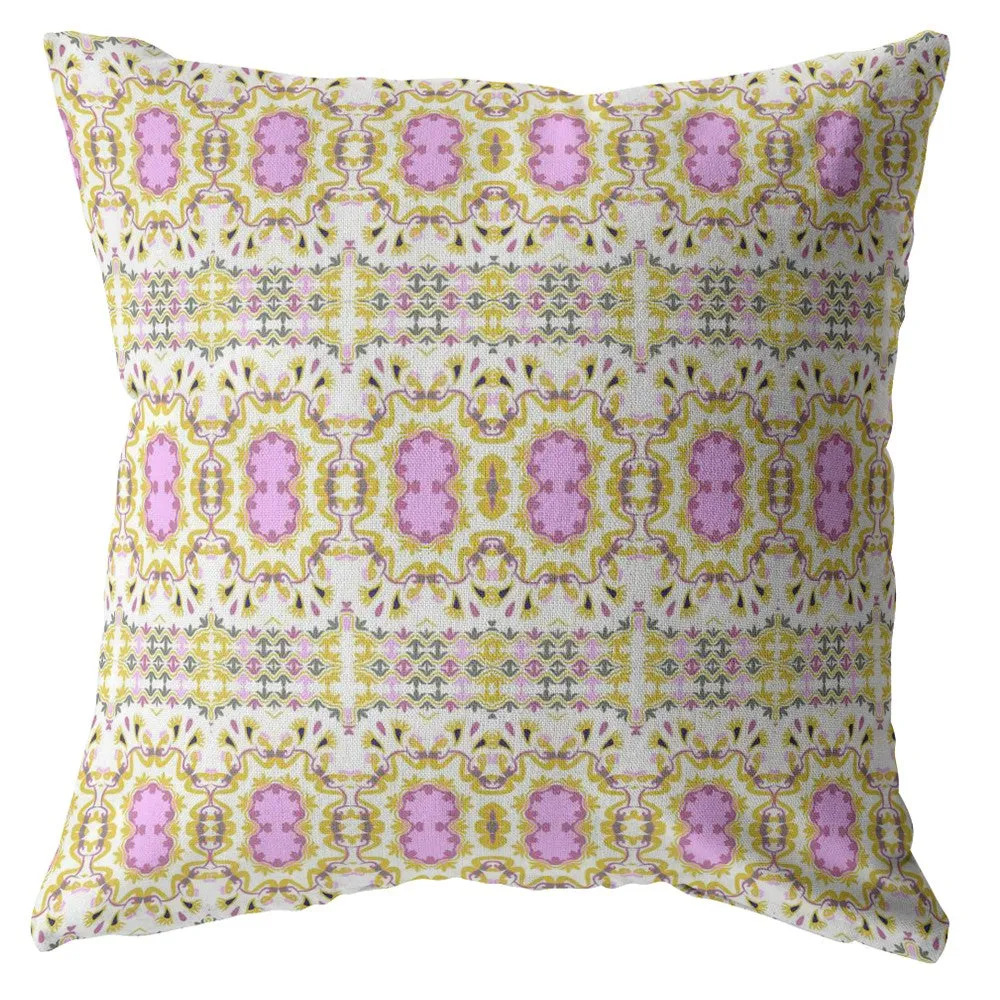 26” Yellow Lavender Geofloral Indoor Outdoor Zippered Throw Pillow
