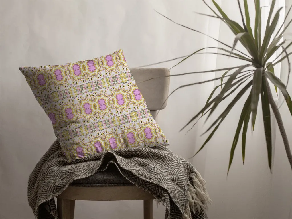 26” Yellow Lavender Geofloral Indoor Outdoor Zippered Throw Pillow