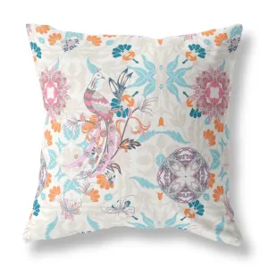 26" Blue Peacock Indoor Outdoor Zip Throw Pillow
