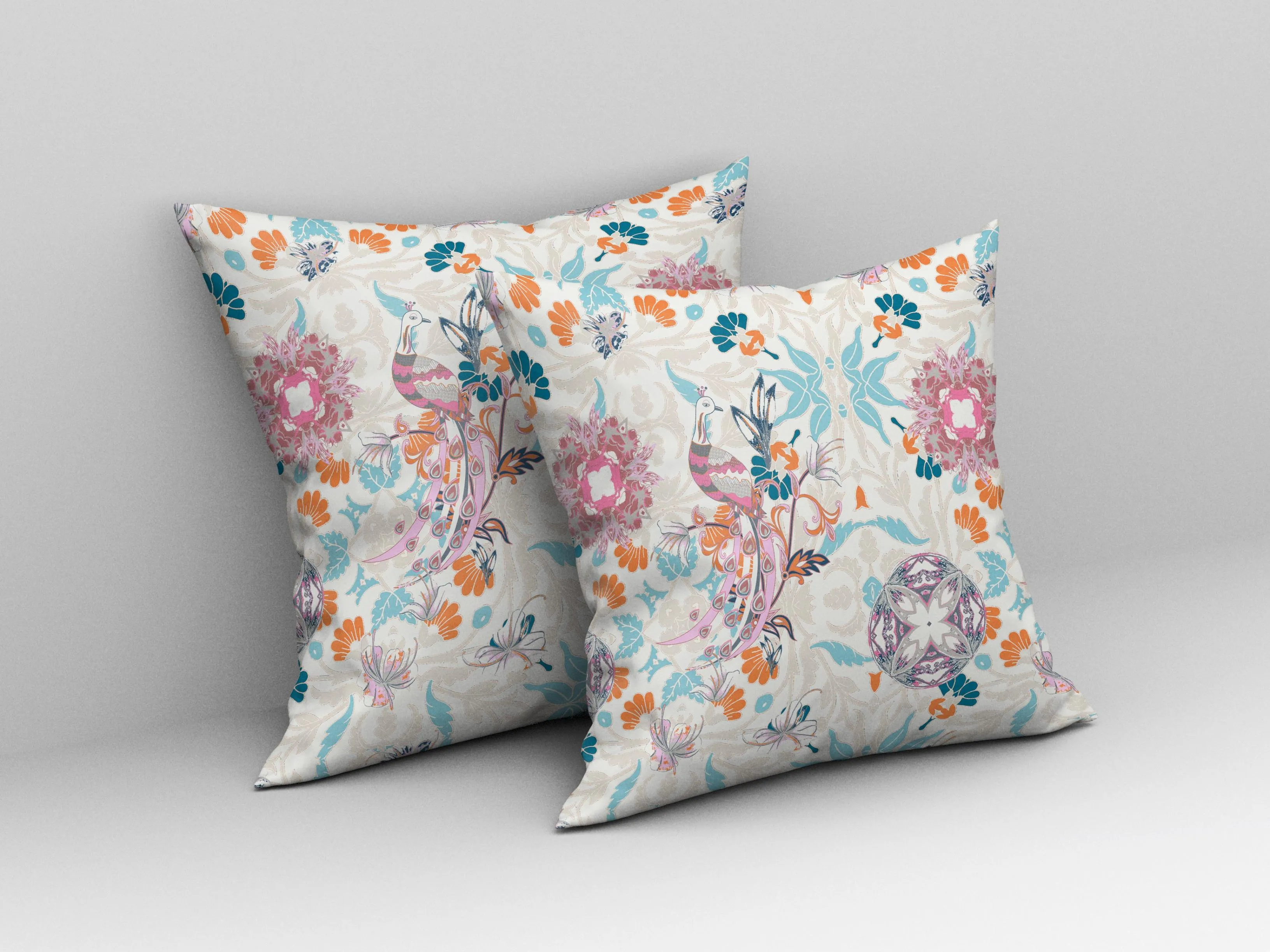 26" Blue Peacock Indoor Outdoor Zip Throw Pillow