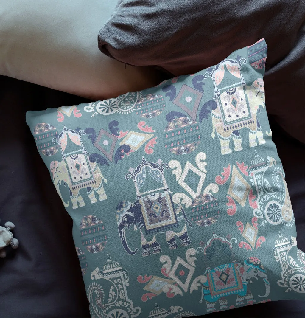 26" Gray White Tribal Indoor Outdoor Zip Throw Pillow