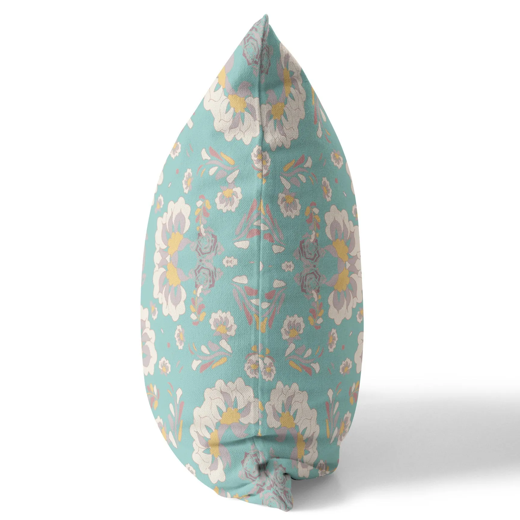 26" Mint White Floral Indoor Outdoor Zip Throw Pillow