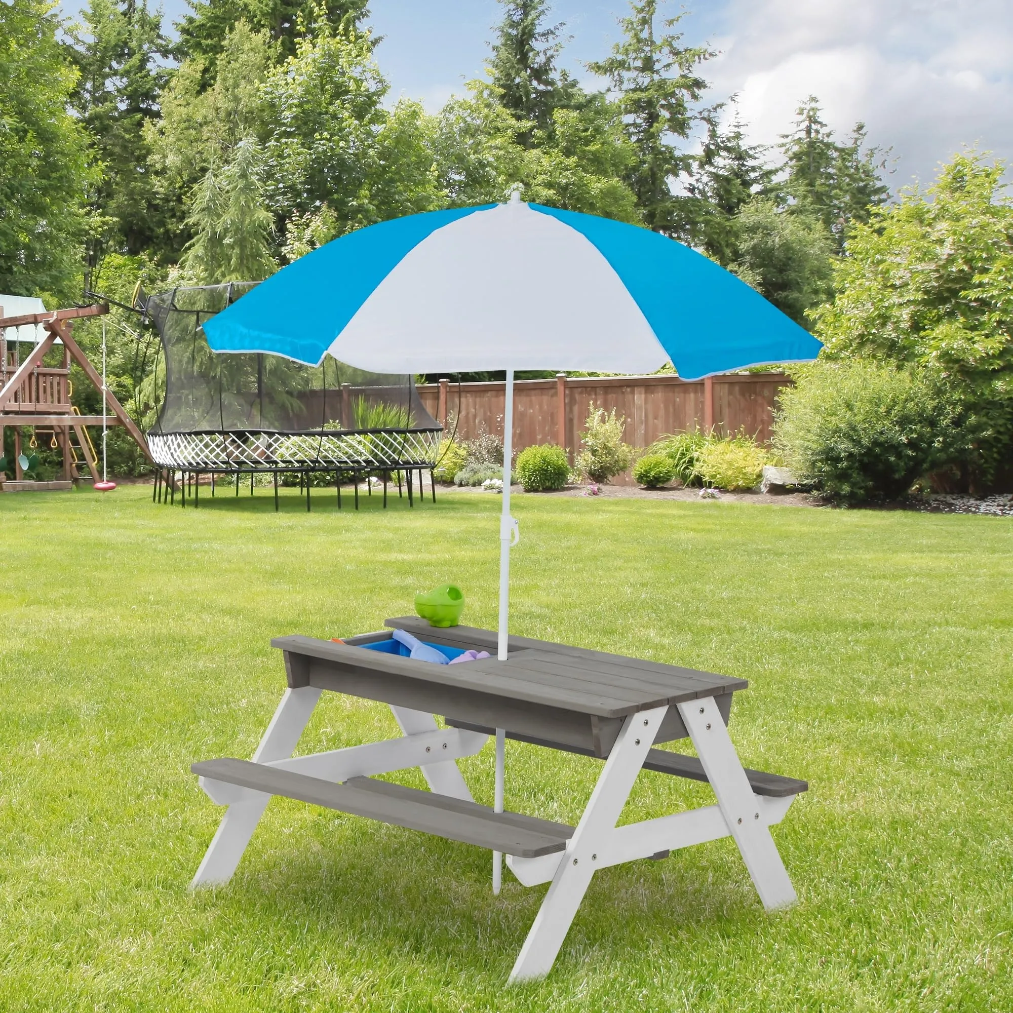 3-in-1 Kids Outdoor en Picnic Table Grey Modern Contemporary