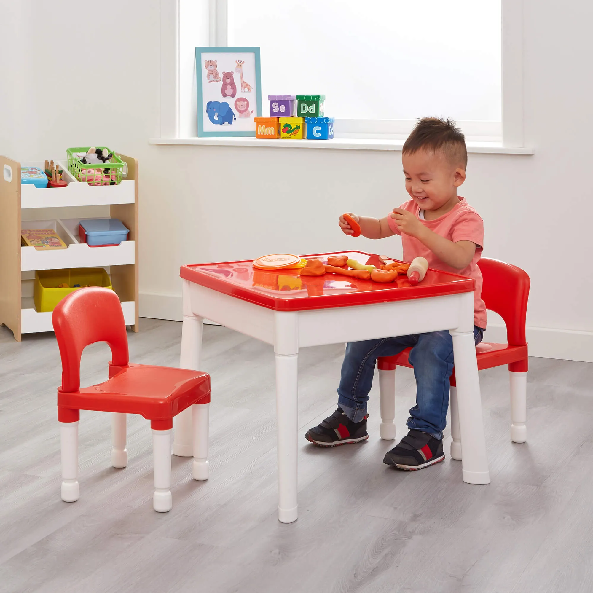 6-in-1 Montessori Table & 2 Chairs Set | Sand & Water Play | Blackboard | Dry Wipe Top | Storage