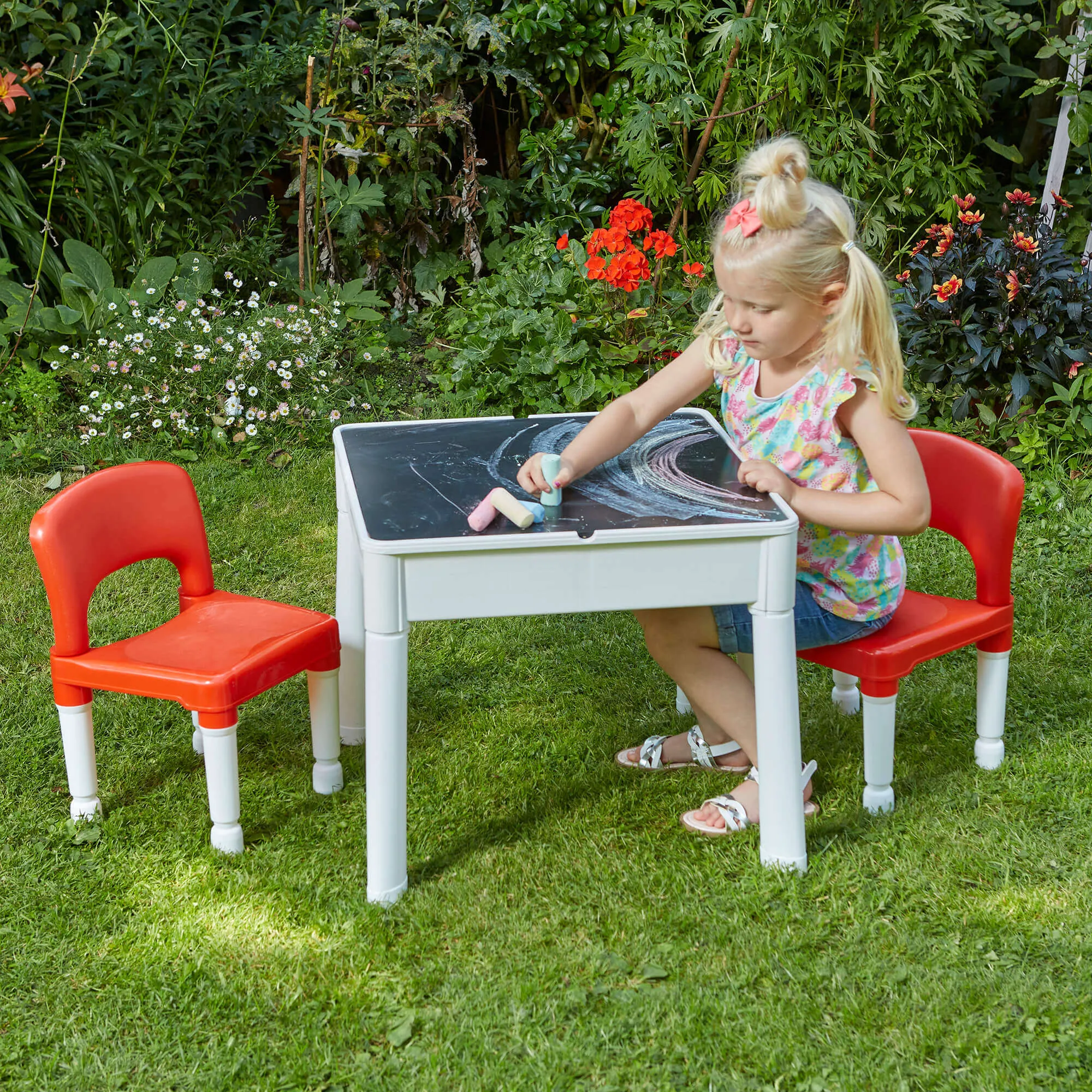 6-in-1 Montessori Table & 2 Chairs Set | Sand & Water Play | Blackboard | Dry Wipe Top | Storage