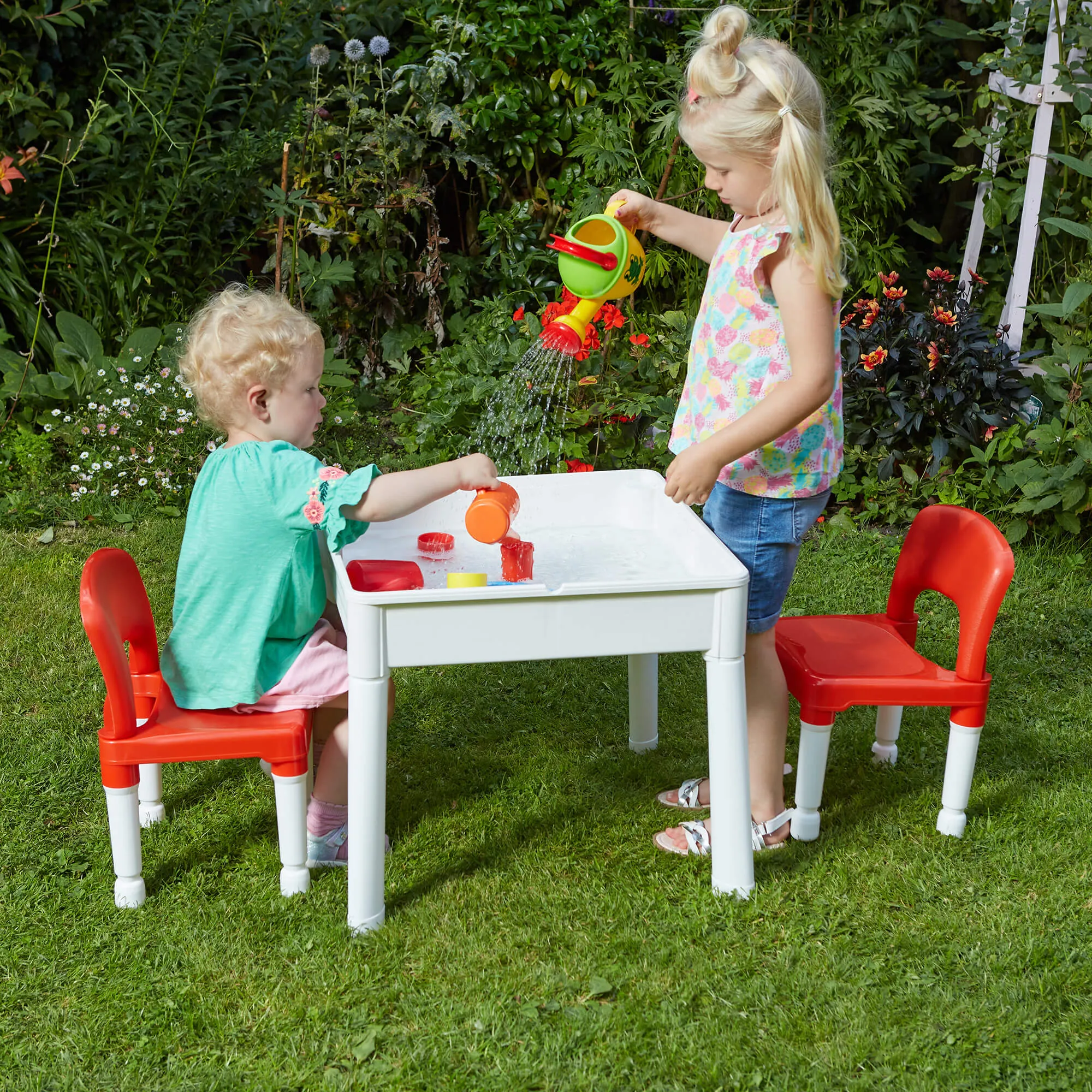 6-in-1 Montessori Table & 2 Chairs Set | Sand & Water Play | Blackboard | Dry Wipe Top | Storage