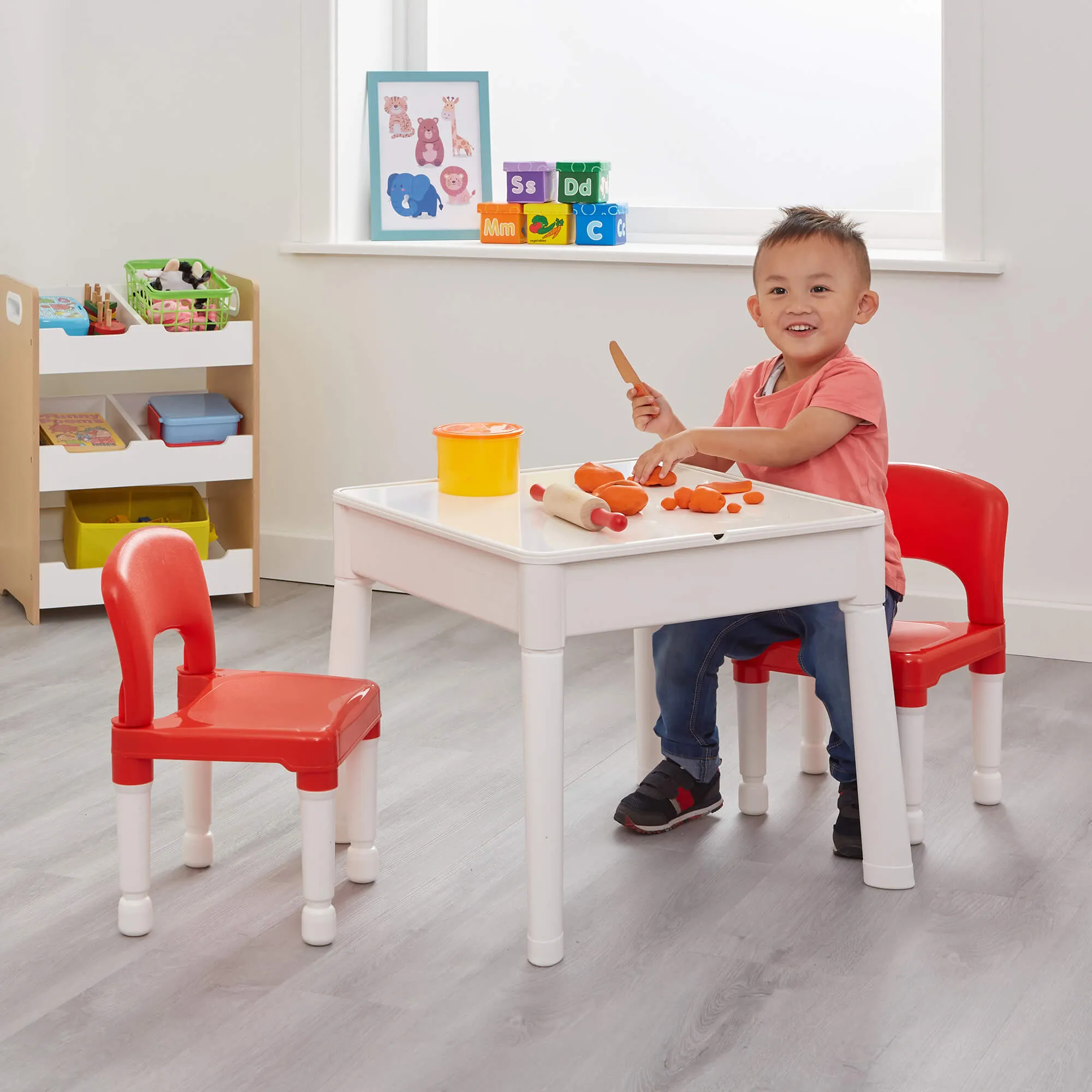6-in-1 Montessori Table & 2 Chairs Set | Sand & Water Play | Blackboard | Dry Wipe Top | Storage