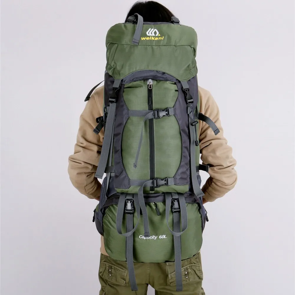 60L Outdoor Climbing Bag Backpack Camping Waterproof Hiking Molle Bag With Rain Cover
