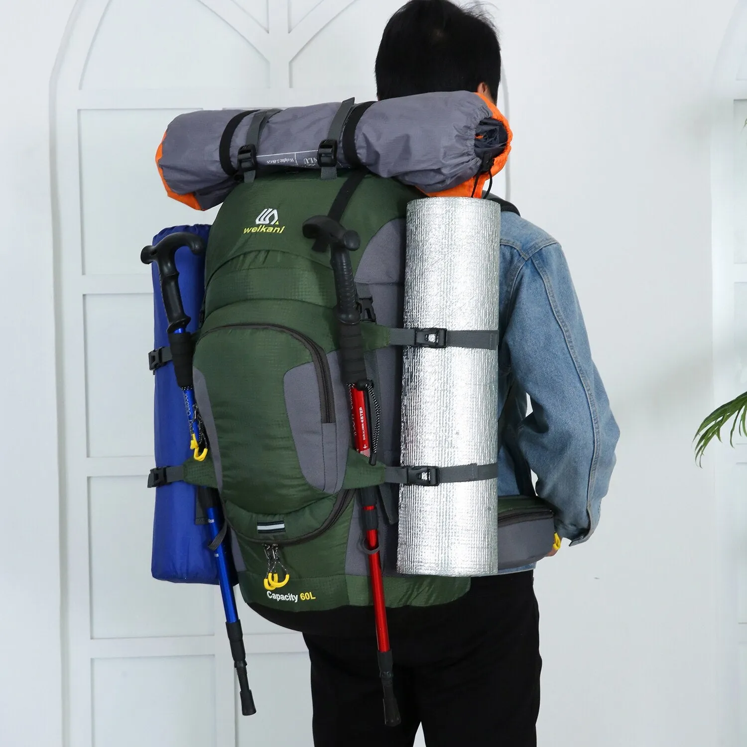60L Outdoor Hiking Backpacks Travel Climbing Bag Waterproof Bags Trekking Camping with Rain Cove