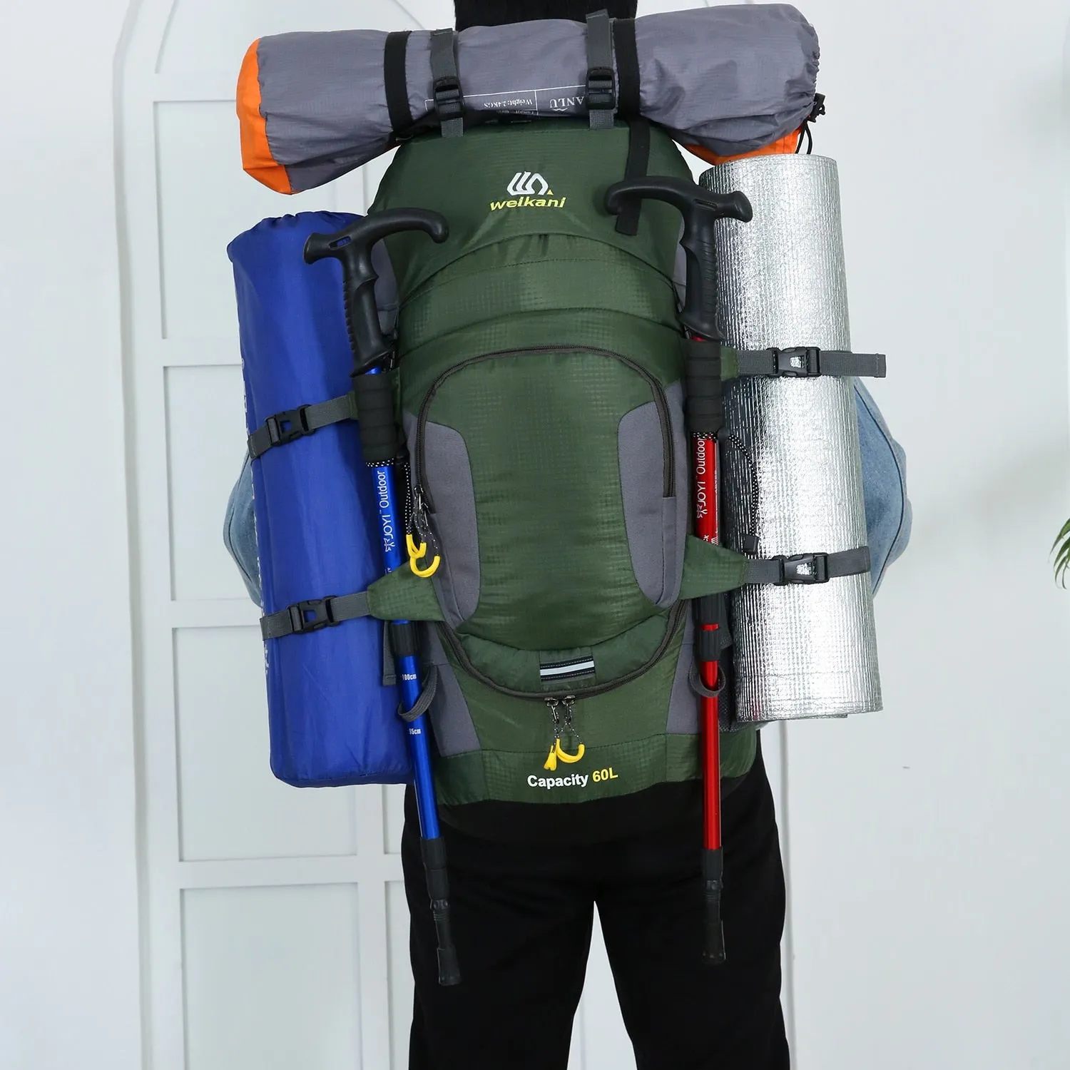 60L Outdoor Hiking Backpacks Travel Climbing Bag Waterproof Bags Trekking Camping with Rain Cove