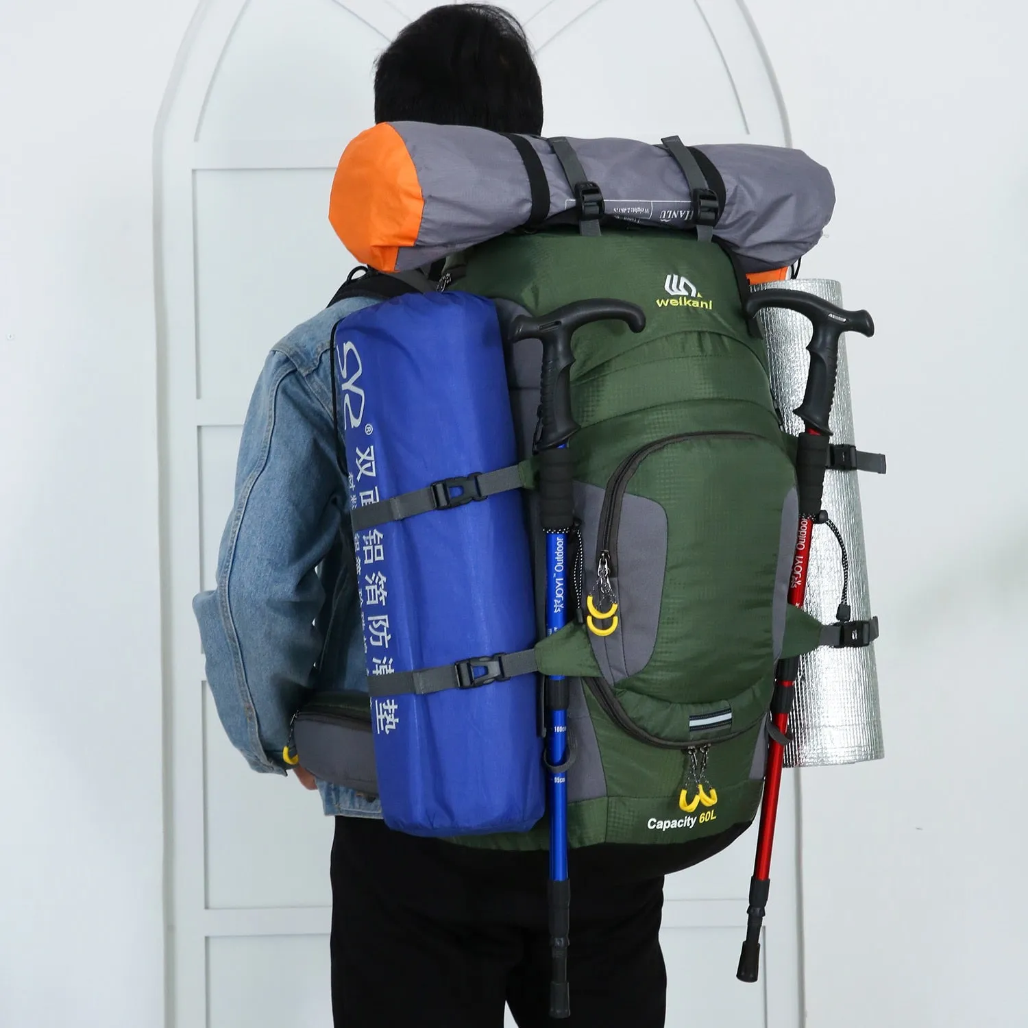 60L Outdoor Hiking Backpacks Travel Climbing Bag Waterproof Bags Trekking Camping with Rain Cove