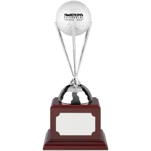 6in Nickel Plated 3 Clubs Golf Ball Holder Award