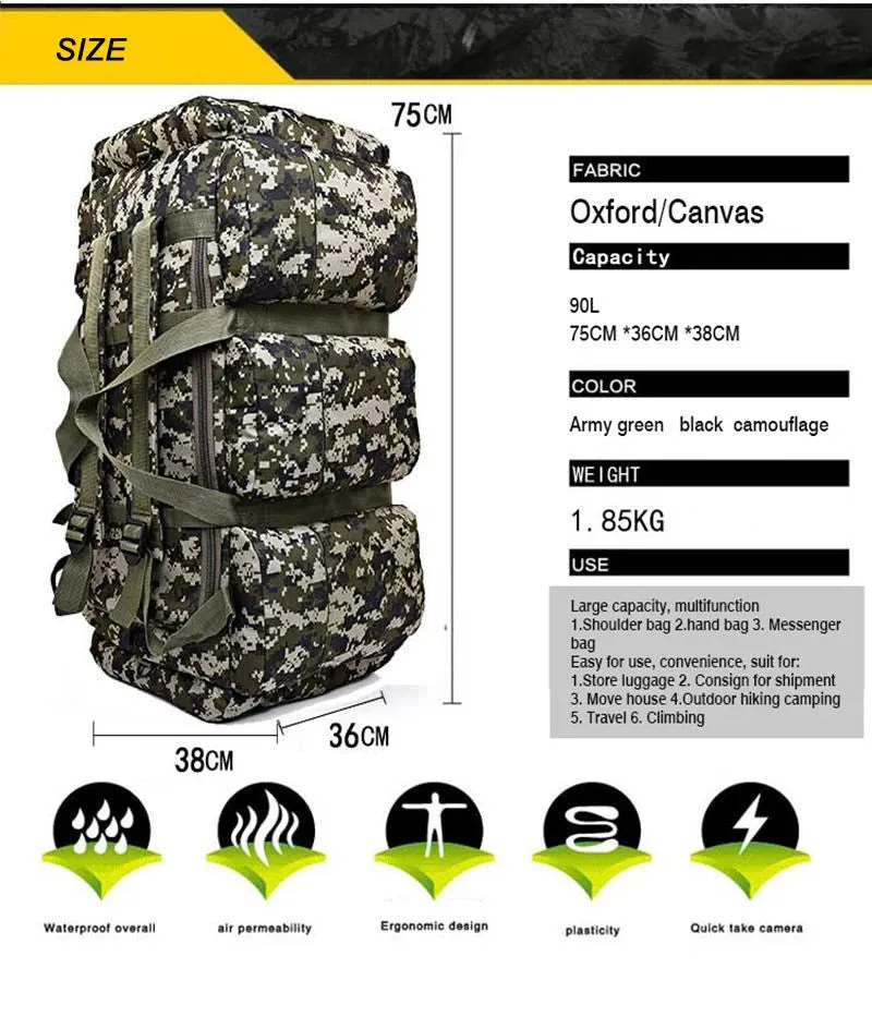 90L Large Capacity Man Tactical Backpack