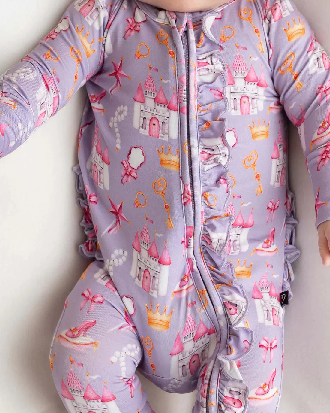 Amelia Princess Bamboo Ruffled Zippered Footie