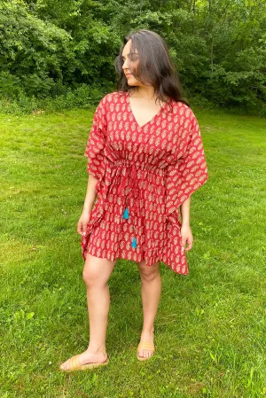 Amisha Short Kaftan | Mini Leaf Saffron
