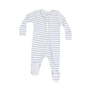 Angel Dear-  2 Way Zipper Footie - French Stripe Dusty Blue